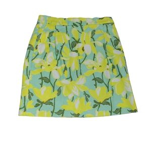 J CREW 2016 100% COTTON Vibrant FLORAL MINI SKIRT SZ 00 Yellow green